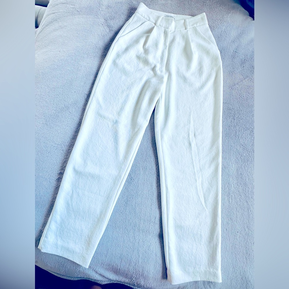 Ronny Kobo Womens White Pleated Hook & Eye High Waist Straight Leg Pants Size S